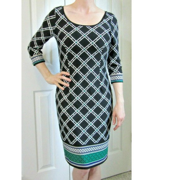 Black White Diamond Sheath Dress, Office, Party, Date, Church, WHBM Women Size 0 - Picture 1 of 9